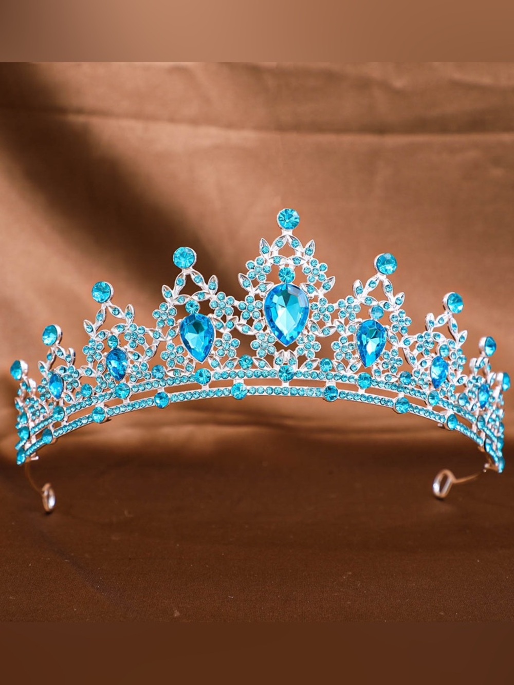 Blue Crystal Rhinestone Tiara Crown - Unbranded